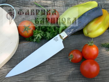 Нож Шеф-1 (сталь Х12МФ) мельхиор, стаб. кар. береза.