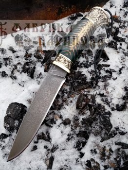 Нож Витязь, сталь ХВ5, мельхиор, стабелизированная шишка (акрил).