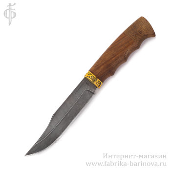 Нож Тайга-3 (сталь Дамаск) рукоять орех, п/литье латунь.