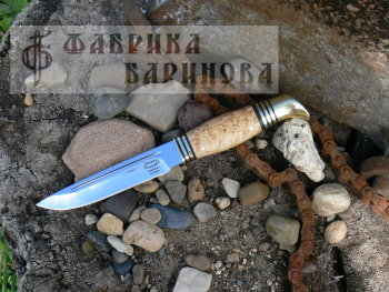 Нож Финка НКВД (сталь Х12МФ), рукоять карельская береза, латунь.